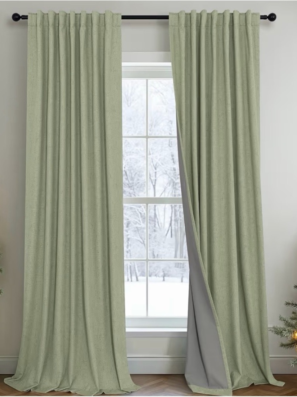 Linen-Texture Sage Green Blackout Curtain Panel - Home Accents